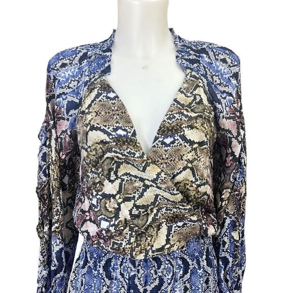 Parker Gladis Python Multicolor Print Silk Plunge Neckline Mini dress Medium - Picture 2 of 12
